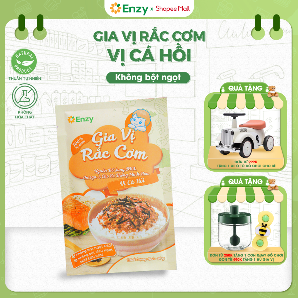 Gia Vị Rắc Cơm Cho Bé Ăn Dặm, Gia Vị Rắc Cơm Vị Cá Hồi Enzy, Furikake Bổ Sung Dinh Dưỡng Cho Bé, Gói 30gr