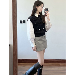 Set áo gile đính ngọc + sơ mi tay bồng siêu xinh 🌸