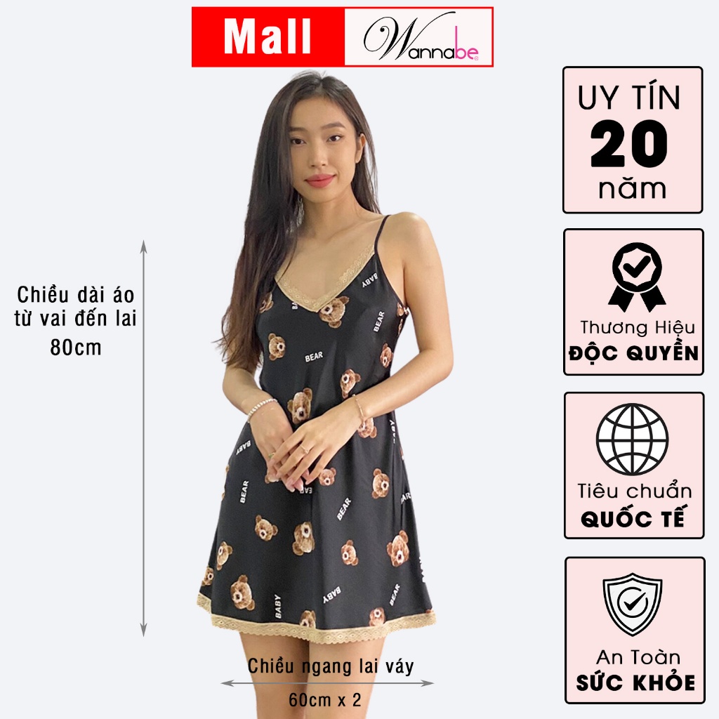 Đồ ngủ nữ Wannabe DNS74 đầm ngủ hai dây cổ tim nền hoa xinh xắn trang nhã