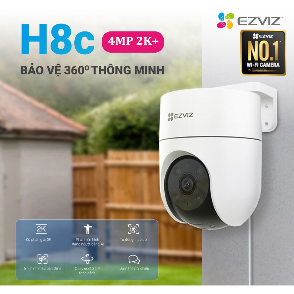Camera Ezviz H8c 4MP 2K 2K+ Kèm Thẻ Nhớ , ngoài trời tích hợp AI thông minh - Hàng Chính Hãng