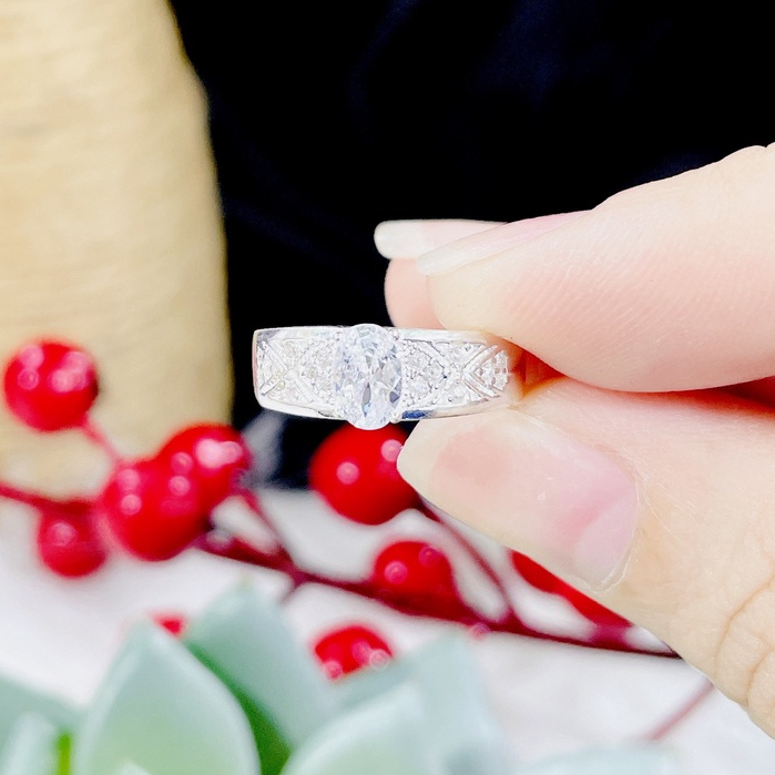 Nhẫn Bạc Bé Trai 1 Hột Oval Trắng(Bạc 925)