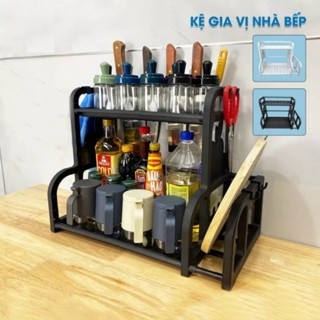 Kệ đựng gia vị chữ h kèm khay để thớt