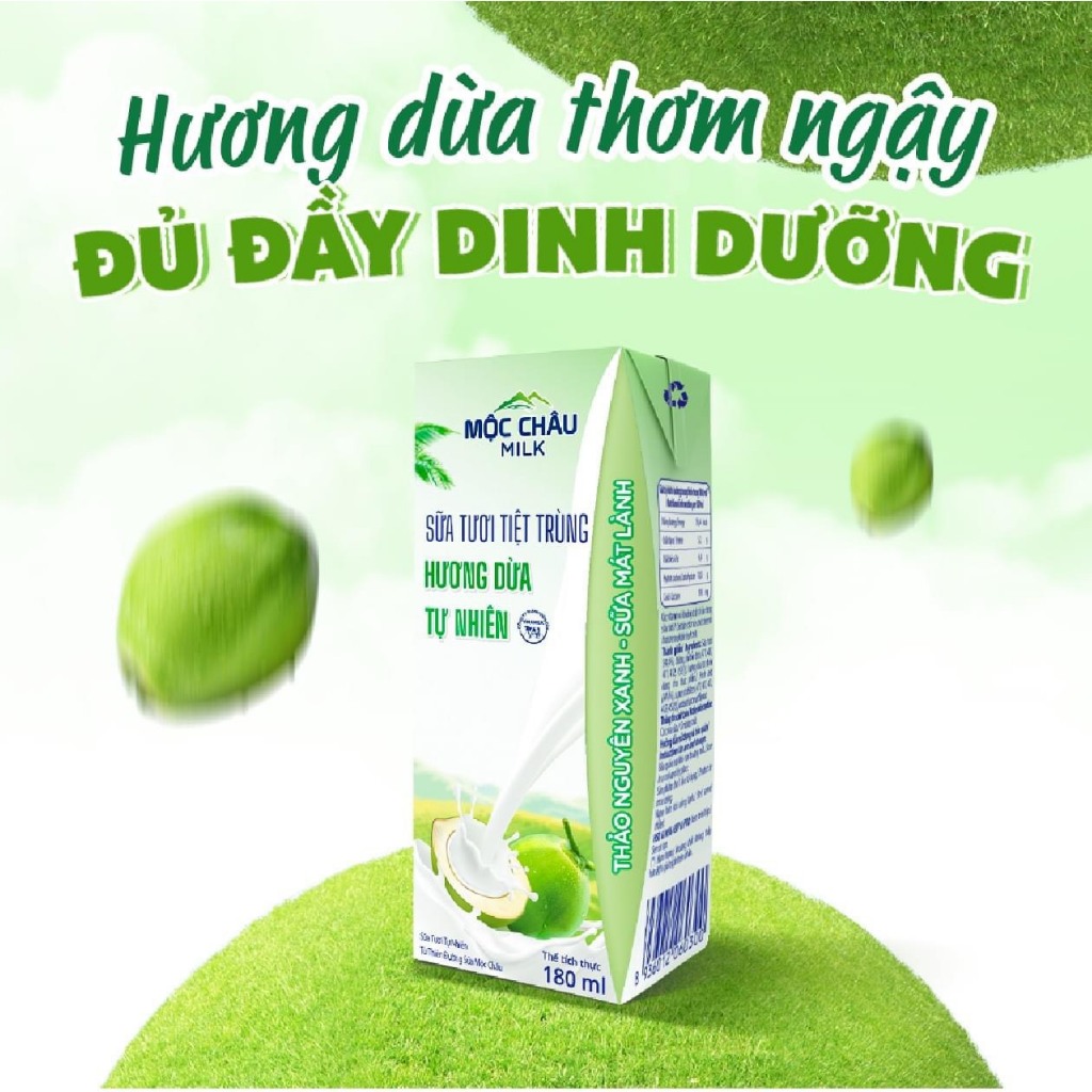 Lốc 4 hộp Sữa tươi tiệt trùng Hương Dừa 110ml Mộc Châu Milk