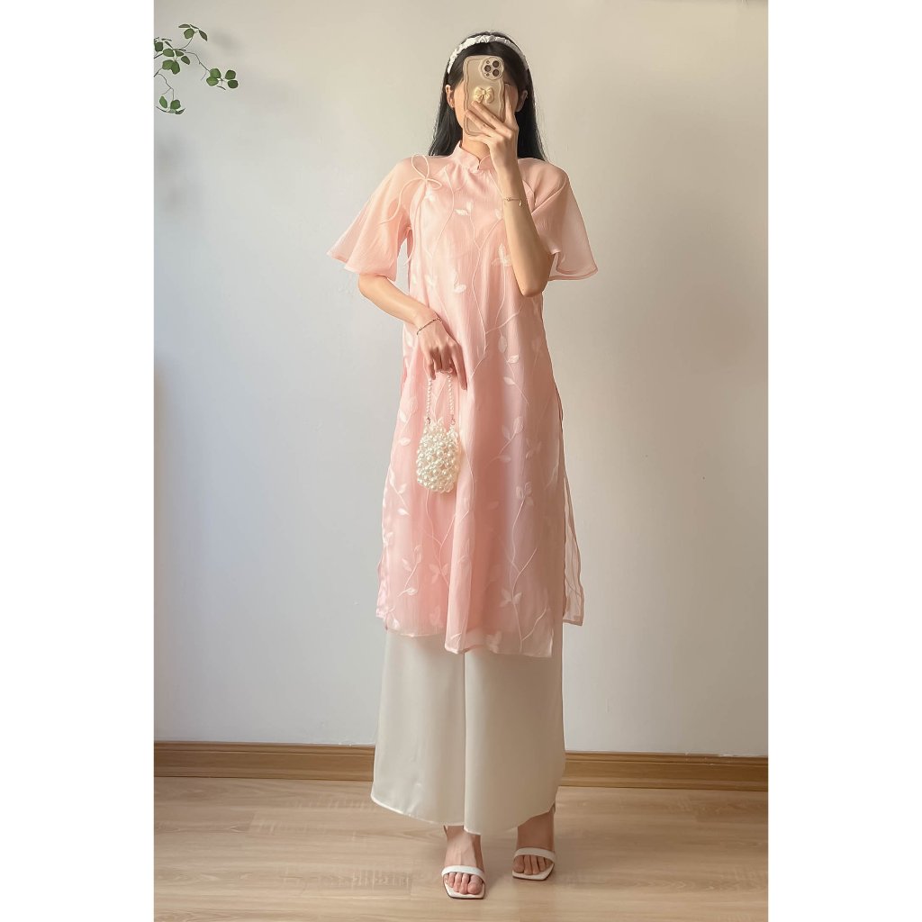 Áo dài thêu kèm bờm tay lỡ Retrostyle - Aodaikembom0238_P13K7