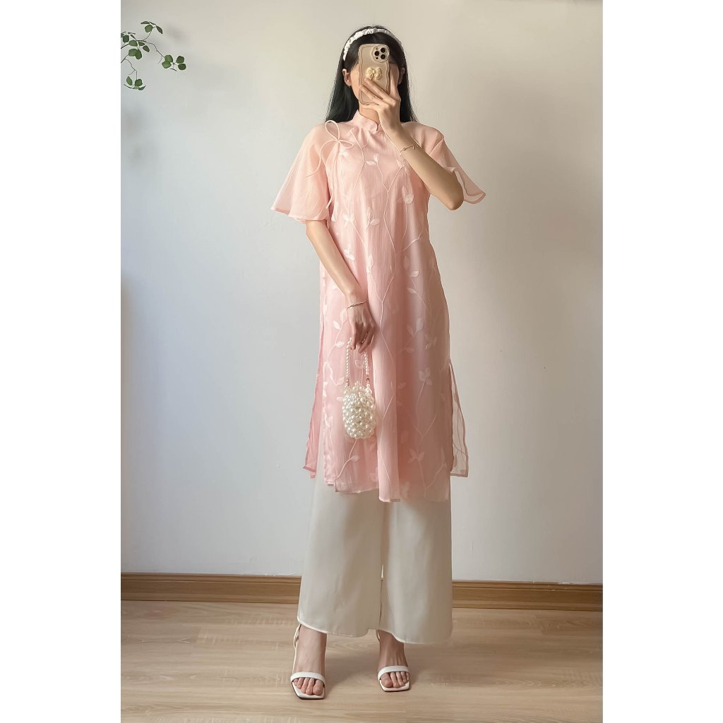 Áo dài thêu kèm bờm tay lỡ Retrostyle - Aodaikembom0238_P13K7