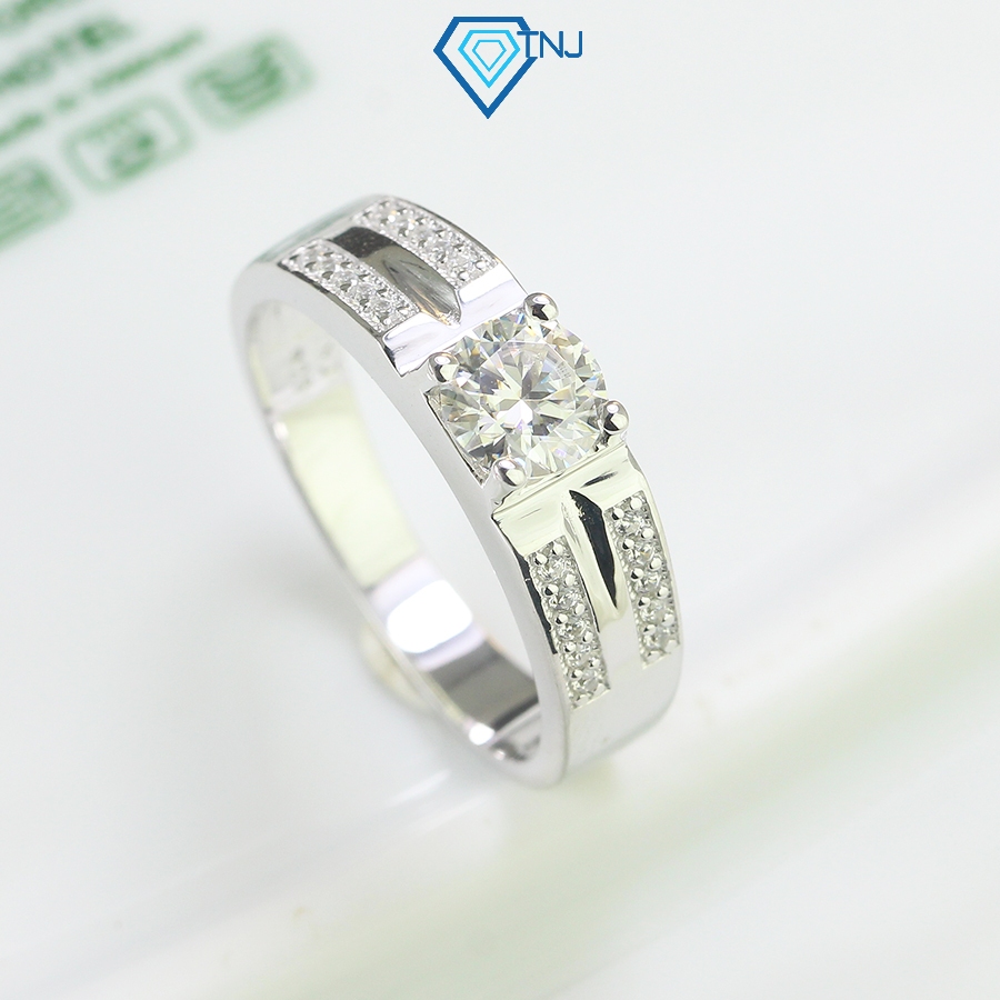 Nhẫn bạc kim cương Moissanite 6ly bản nhỏ kiểm định GRA xi bạch kim sang trọng NNAM0069 - Trang Sức TNJ