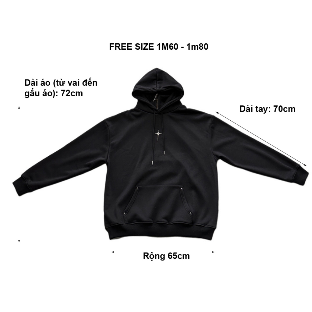 Áo hoodie STAR TRAIT nỉ trần bông phối tag kim loại cá tính
