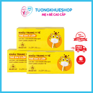 Khẩu trang y tế 3 lớp cho bé - trẻ Em từ 6 tuổi đến 11 tuổi - hộp 30 cái in hình - Khẩu trang Bông Bạch Tuyết