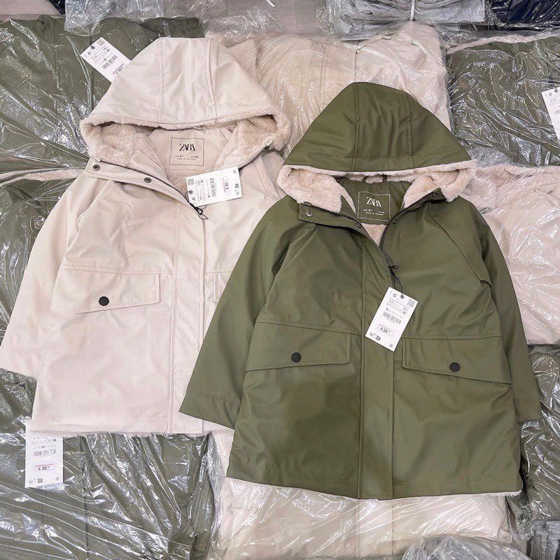 Áo phao raincoat lót lông thỏ Za.ra dư xịn cho các bé gái dòng lớn