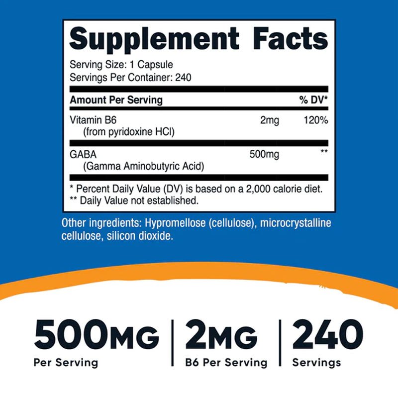 NUTRICOST GABA 500MG 240 Viên Nhộng Giúp Thư Giãn Tinh Thần Và  Bổ Sung Chất Dinh Dưỡng Giúp Hỗ Trợ Sức Kháng
