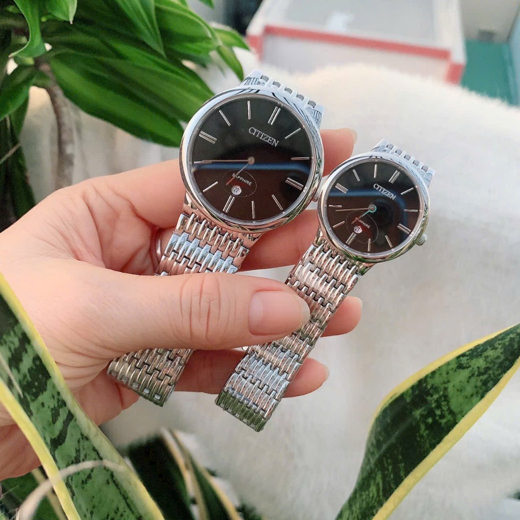 Đồng hồ nam nữ cặp đôi citizen dây thép không gỉ màu silver tone [ giá 1 cặp]