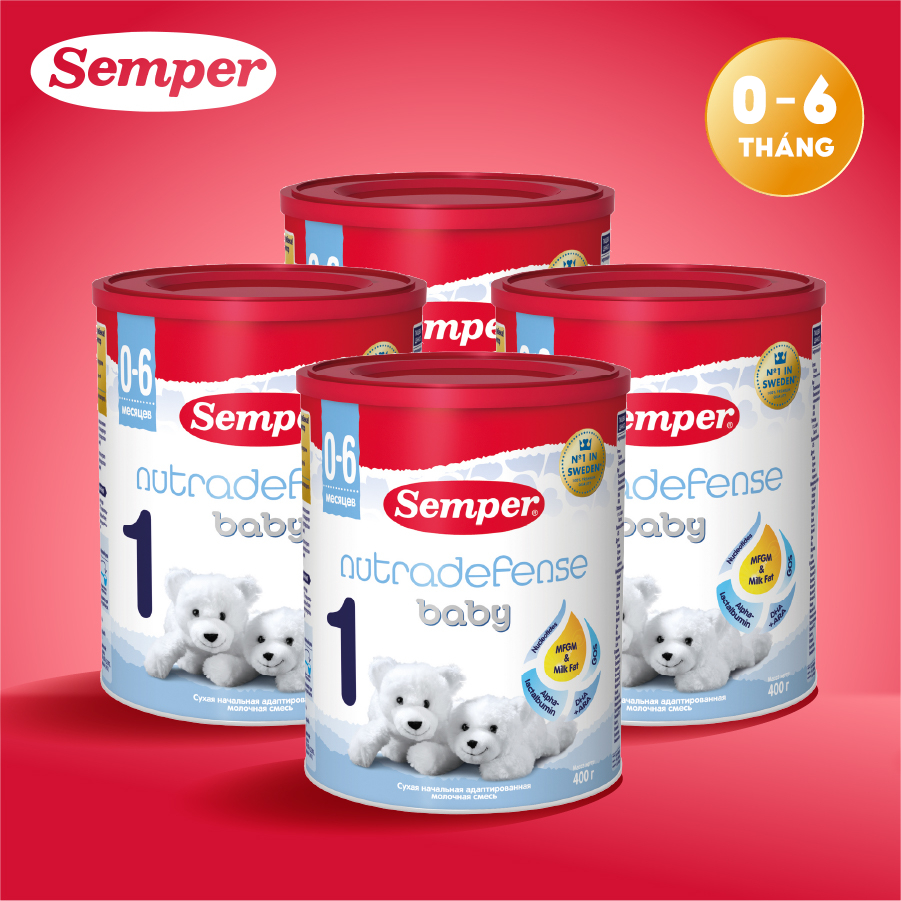 Combo 4 Sữa bột giúp bé tăng cân,dễ tiêu hóa, tăng đề kháng, phát triển trí não Semper Nutradefense Baby 1 400g