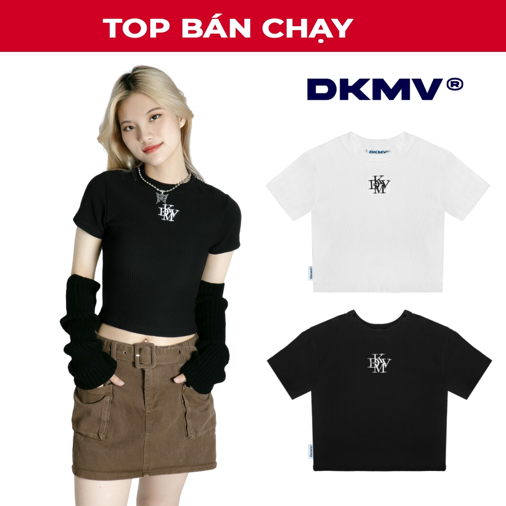 Áo croptop ôm eo nữ tay ngắn màu đen, trắng INTE local brand DKMV | K15-T2