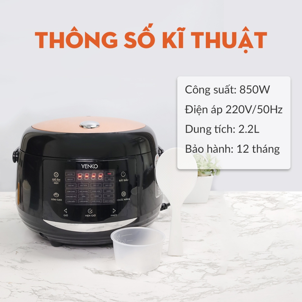 Nồi Cơm Điện VENKO , Lòng Chống Dính, Dung Tích 2.2L, Công Suất 850W, Bảng Điều Khiển Bằng Điện Tử Dễ Sử Dụng