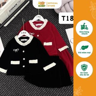Set bộ bé gái, set nhung đính khuy gym cài áo nơ đá siêu xinh cho bé từ 8-28kg T182