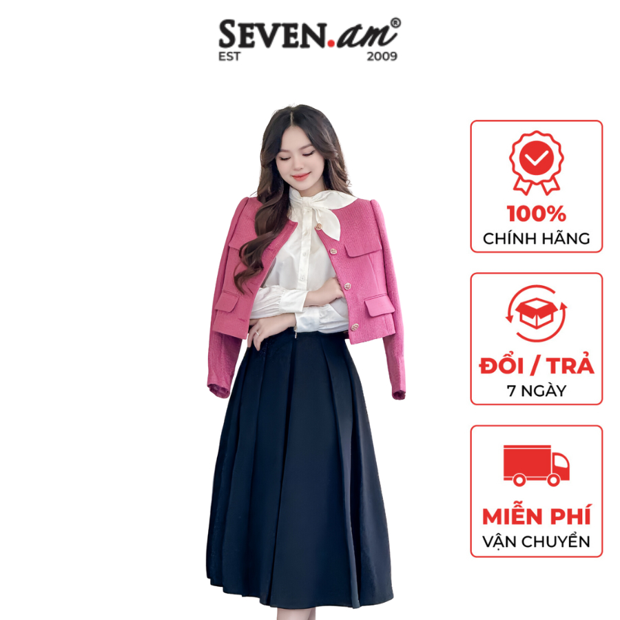 Áo khoác dạ ký giả tay dài hồng thời trang nữ Seven.AM OA0114I
