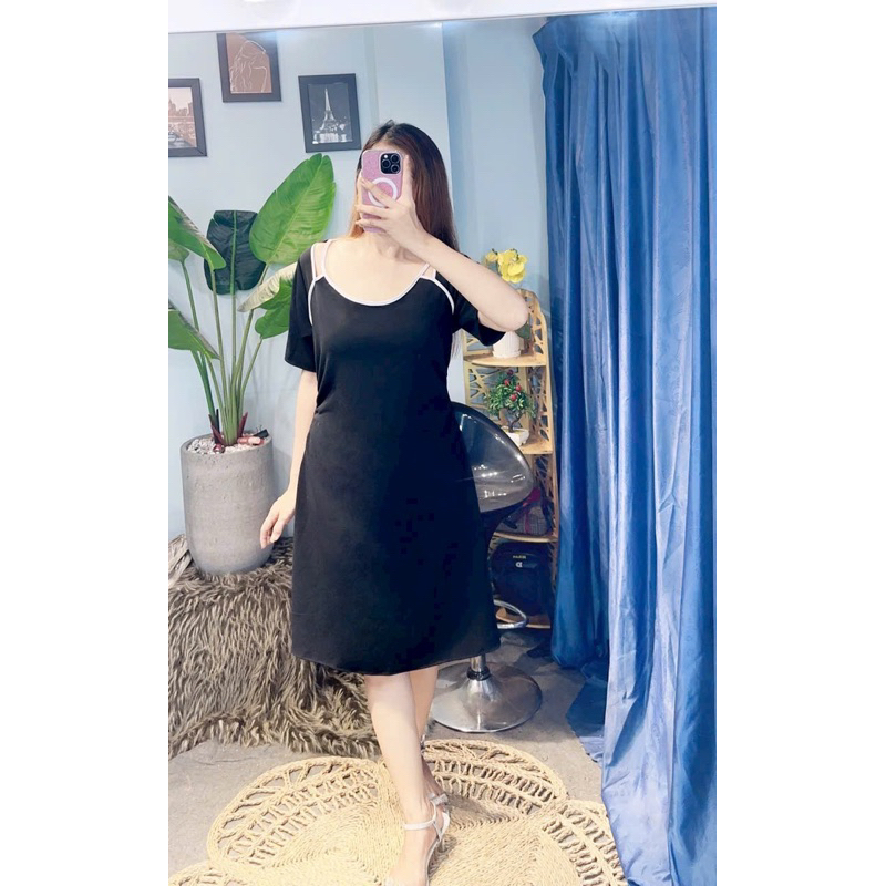Đầm yếm viền trắng Big size dành cho khách ngoại cỡ từ 60-90 ký