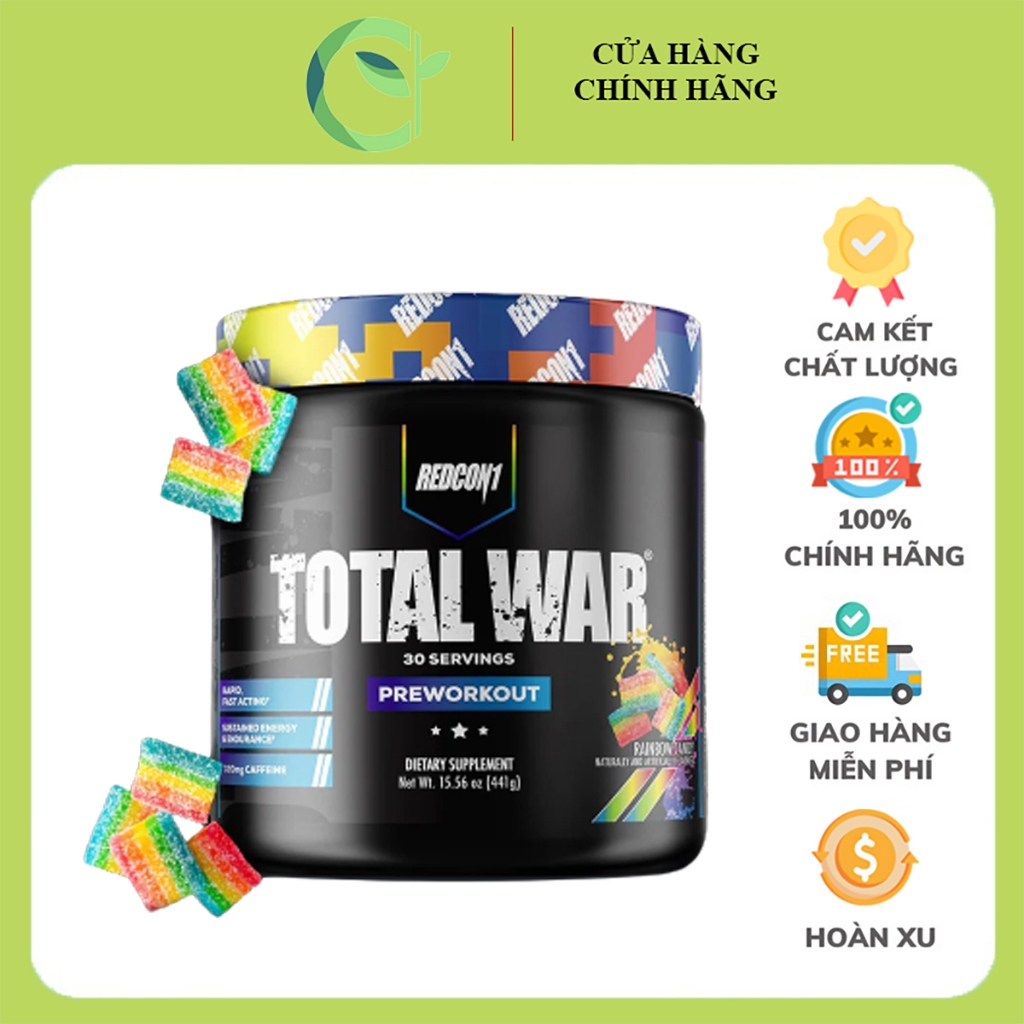 Pre-Workout Redcon1 Total War - Tăng Sức Mạnh Tuyệt Đối - Kích Thích Phát Triển Cơ Tối Đa - Hàm Lượng Cao