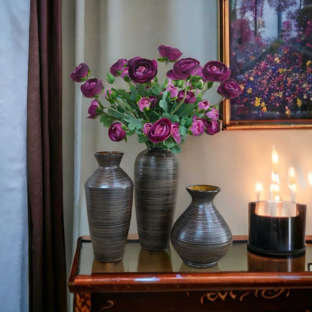 Bộ 3 bình gốm cắm hoa Bát Tràng, phong cách Bắc Âu 3 kiểu dáng