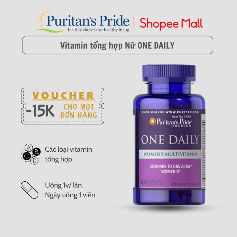 Bổ sung vitamin tổng hợp nữ One Daily Women's Multivitamin Puritan's Pride 100 viên của Mỹ