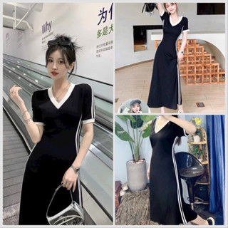 Đầm maxi thể thao phối viền trắng Big size dành cho khách ngoại cỡ từ 60-90 ký
