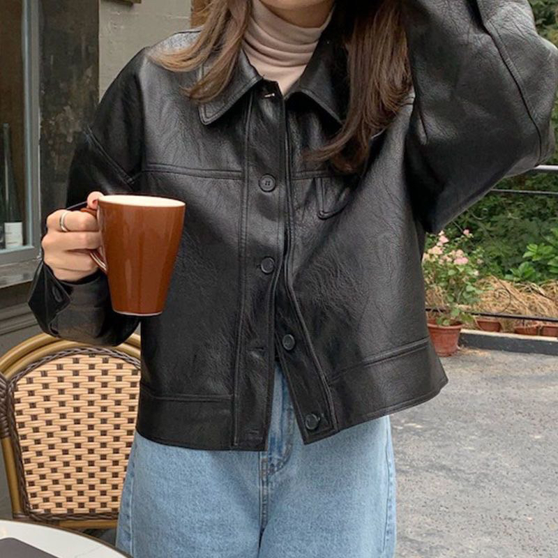 Khoác da Đ cúc đen