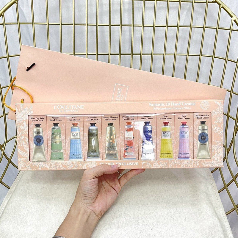 SÉT 10 Lọ Kem Dưỡng Da Tay L’Ocitane. FULL BOX Hộp Hồng Kèm Túi Giấy