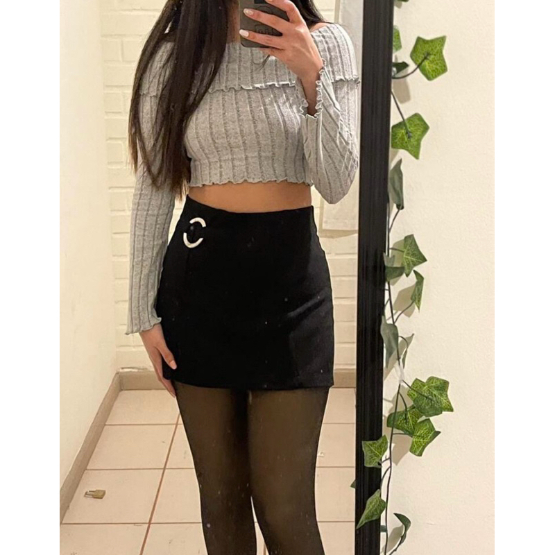 Áo dài tay ống loe thun lông trơn gân đan croptop  - 8 màu