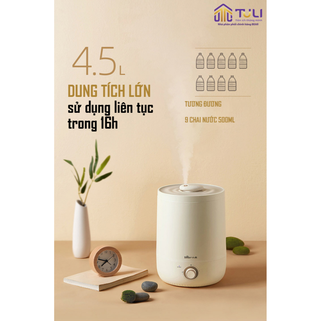 Máy Phun Sương Tạo Ẩm 4.5L Bear JSQ-C45U1, CS 30W, Làm Mát Không Khí, Bộ Lọc Ion Bạc Diệt Khuẩn, Tiết Kiệm Năng Lượng