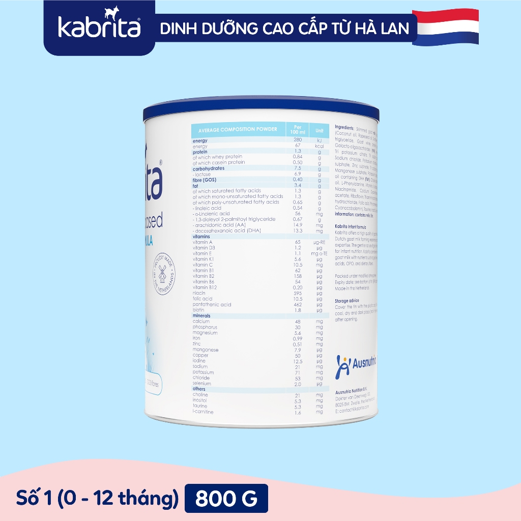 [Tặng Set Thú bông dê] Combo 2 lon Sữa dê Kabrita số 1 cho trẻ- Lon 800g