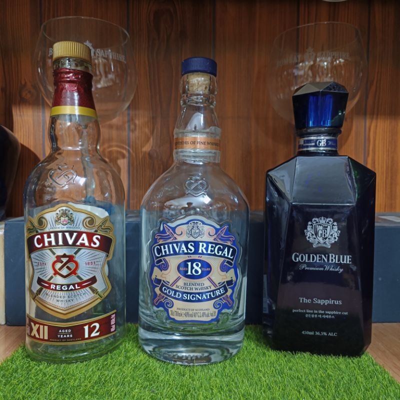 Combo 3 vỏ chai rượu ngoại Chivas, Hennessy, Hibiki,...700ml Decor hàng đẹp chính hãng Xuất xứ Scotland decor siêu đẹp