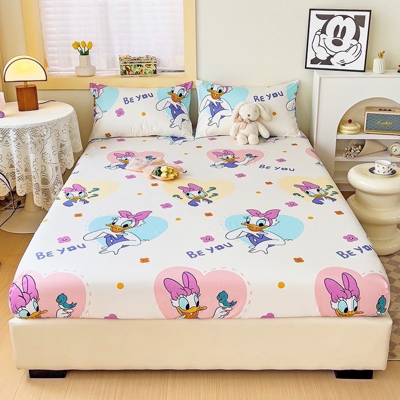 Bộ ga gối cotton hoạt hình 3D nhập khẩu LIDACO hoạ tiết vui nhộn cho bé drap giường đủ size nệm