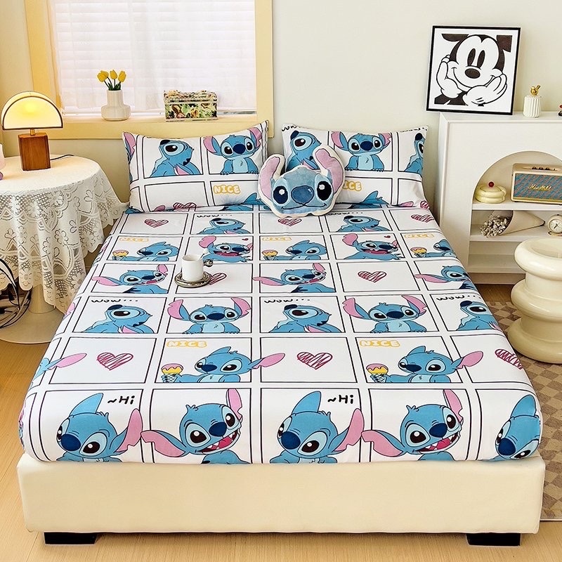 Bộ ga gối cotton hoạt hình 3D nhập khẩu LIDACO hoạ tiết vui nhộn cho bé drap giường đủ size nệm