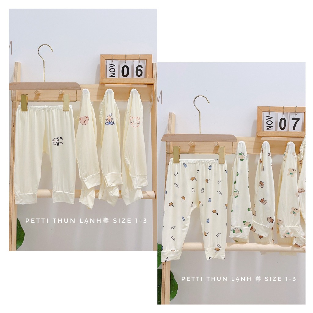 Combo 5 Quần Dài PeTit Thun Lạnh Hàn Quốc Có Đáp Đũng, Siêu Mềm Mát Cho Bé Size 3-9kg