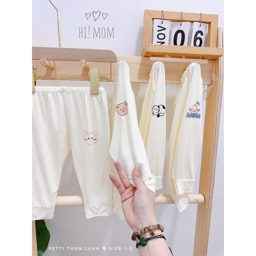 Combo 5 Quần Dài PeTit Thun Lạnh Hàn Quốc Có Đáp Đũng, Siêu Mềm Mát Cho Bé Size 3-9kg