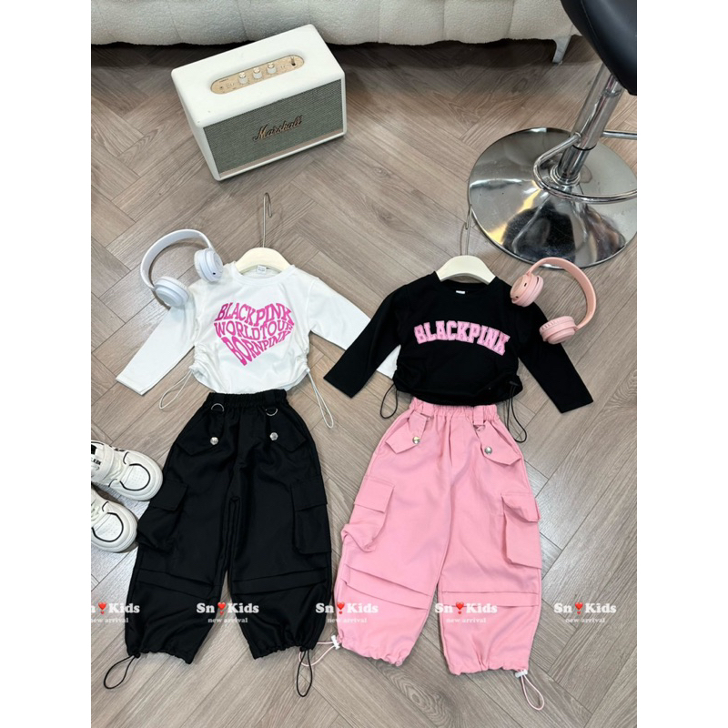 Bộ áo chun rút quần kaki sành điệu cho bé gái