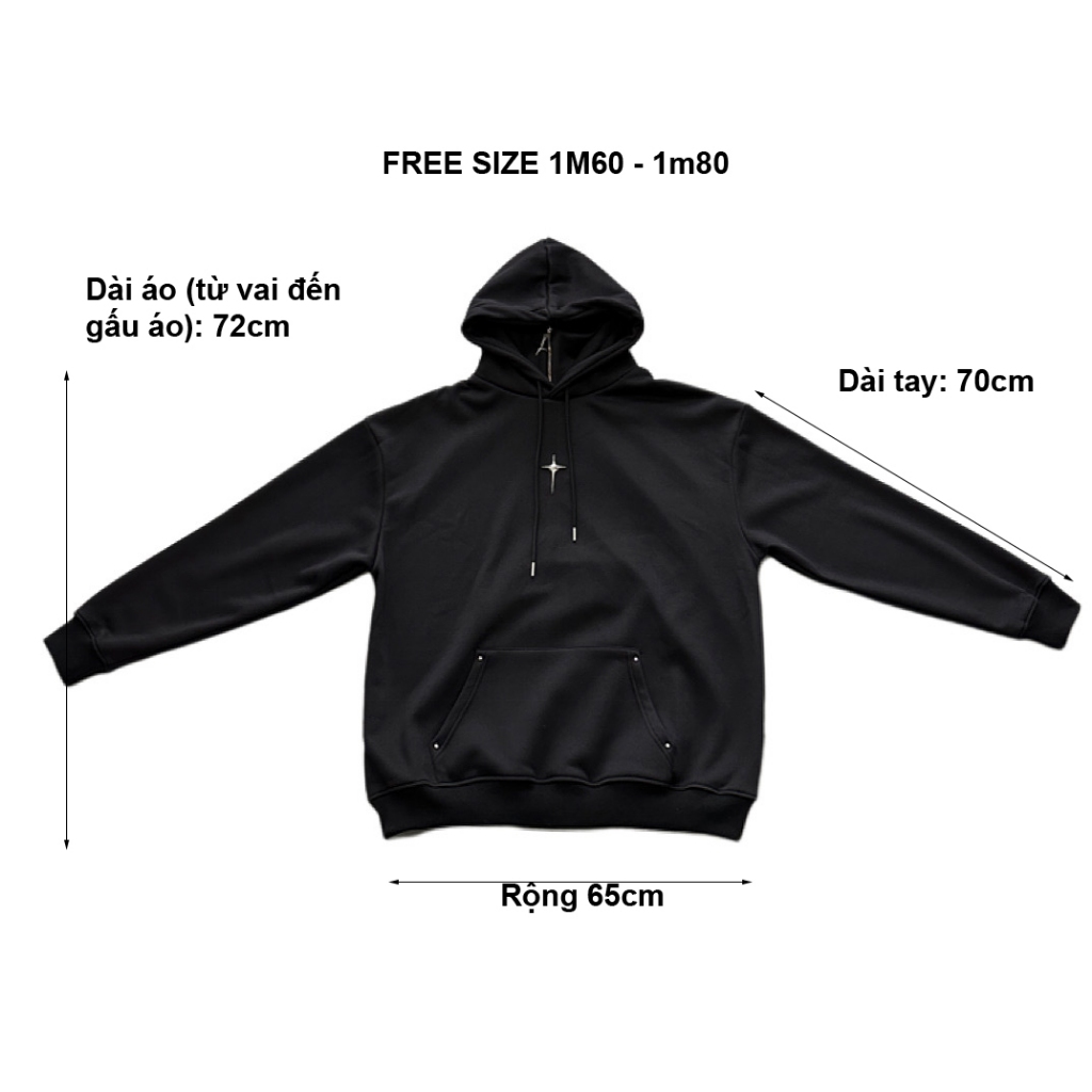 Áo hoodie nỉ cotton trần bông STAR TRAIT gắn tag kim loại