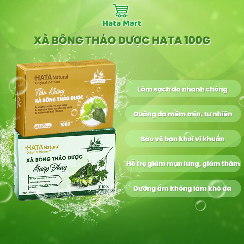 Xà bông thảo dược thiên nhiên HATA 100gr làm sạch, giảm mụn lưng