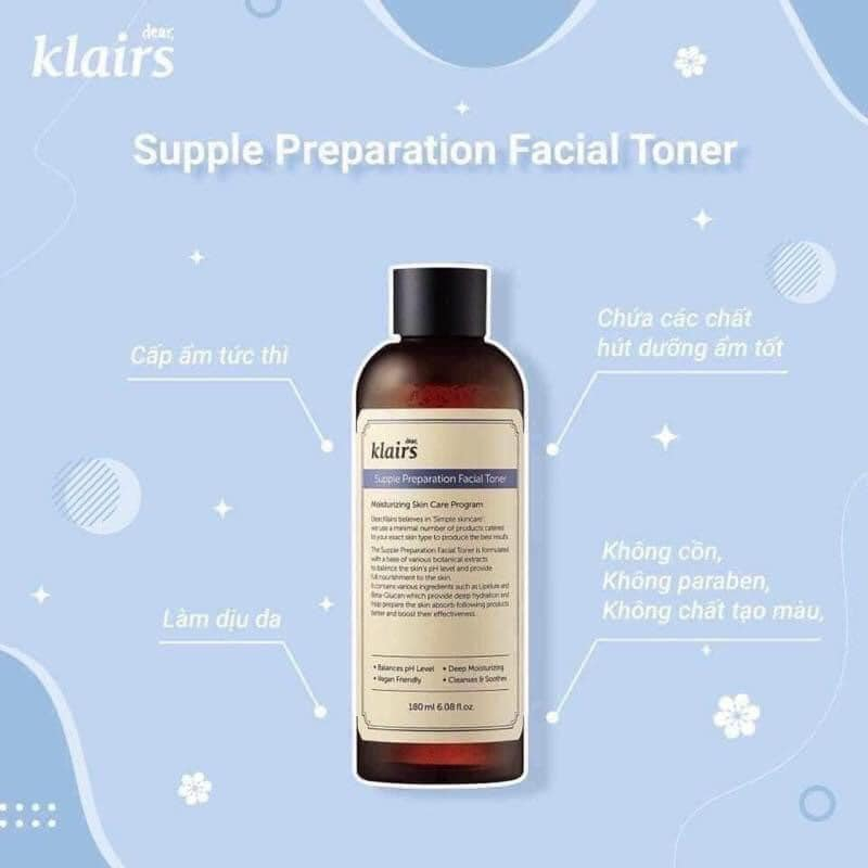 Nước Hoa Hồng Dưỡng Ẩm Dear Klairs Supple Preparation Toner 180ml