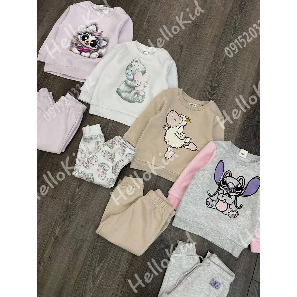 Bộ nỉ hoạ tiết hoạt hình bé gái new 13/11