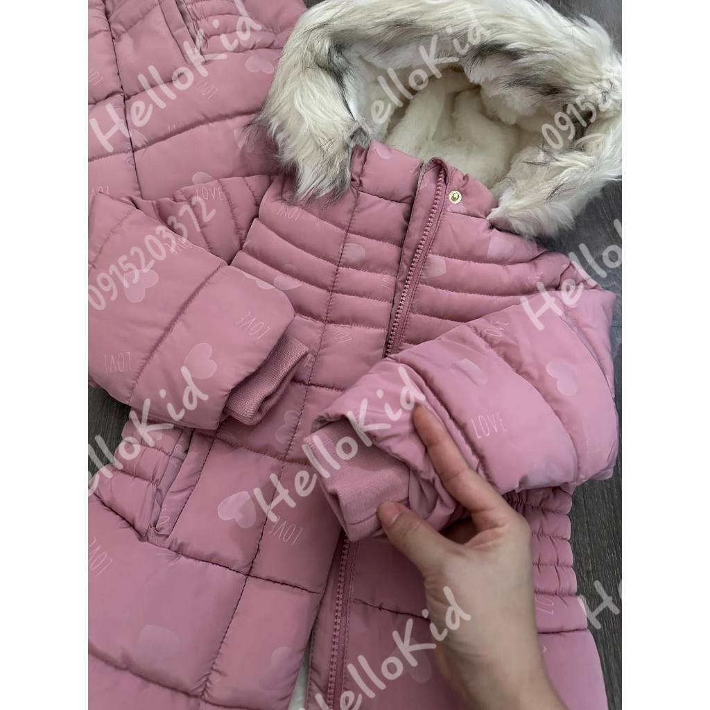 Áo khoác phao parka hồng vân tim nổi orchesrra cho bé