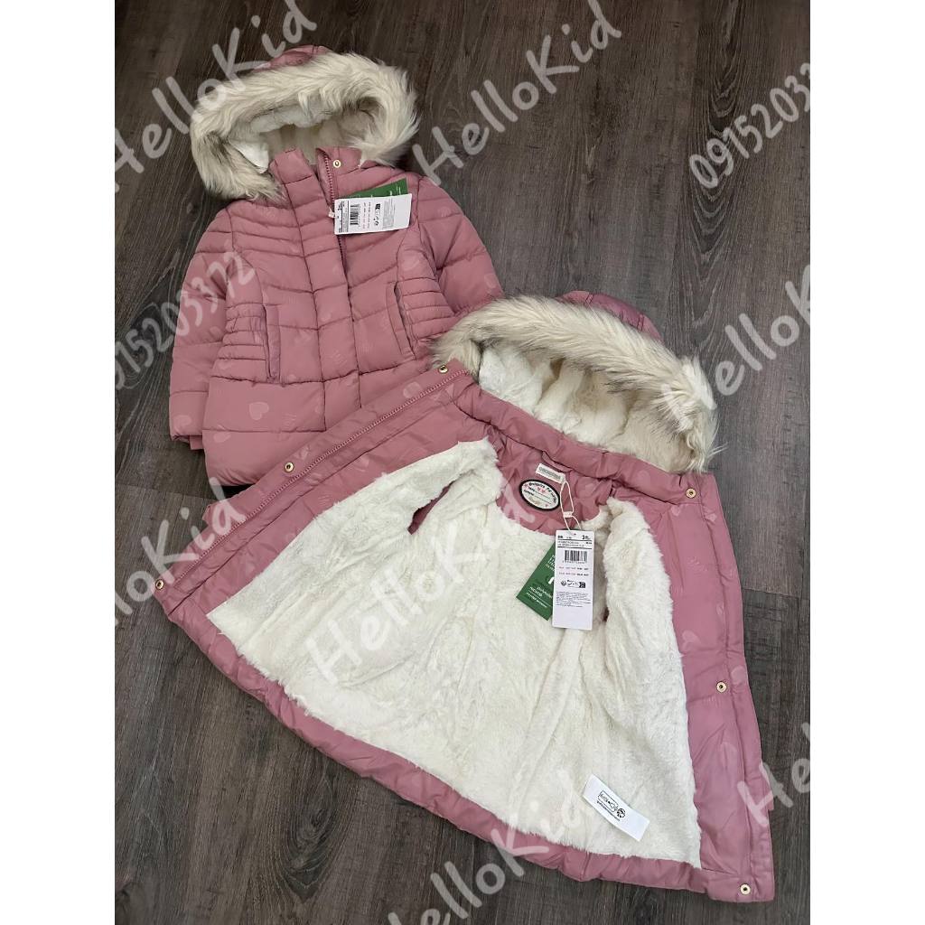 Áo khoác phao parka hồng vân tim nổi orchesrra cho bé