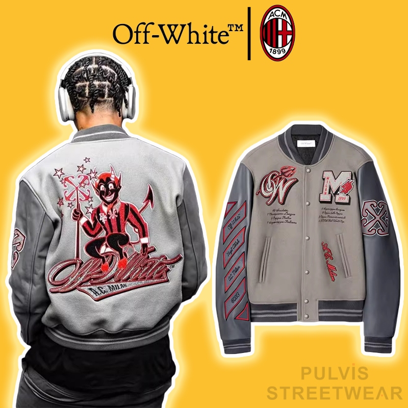 ⚡️[Mirror Quality] - Áo Khoác Off-White™ C/O Ac Milan Varsity Jacket, Áo bomber jacket OW x AC Milan SS23