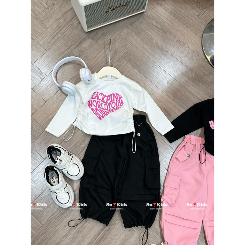 Bộ áo chun rút quần kaki sành điệu cho bé gái