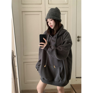 Áo Hoodie Nam Nữ dây to lót lông Hoodie Basic Unisex Nỉ From Rộng Màu Xám