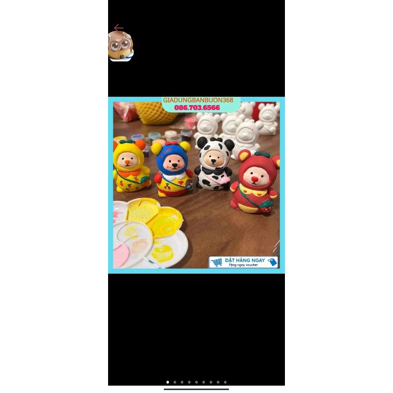 Tượng thạch cao gấu đeo túi mini