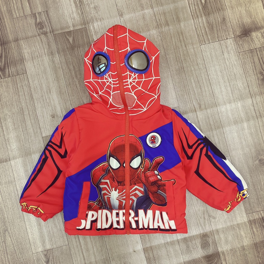 Áo khoác lót lông nhung người nhện có kính, có đèn hàng QC cho bé - A451