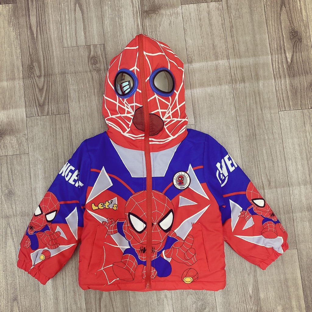 Áo khoác lót lông nhung người nhện có kính, có đèn hàng QC cho bé - A451