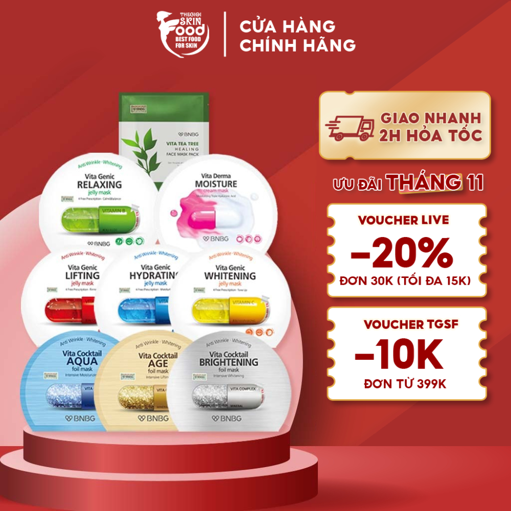 Mặt Nạ Miếng Dưỡng Ẩm, Dưỡng Trắng, Giảm Mụn, Phục Hồi Da Hàn Quốc BNBG Mask 30ml