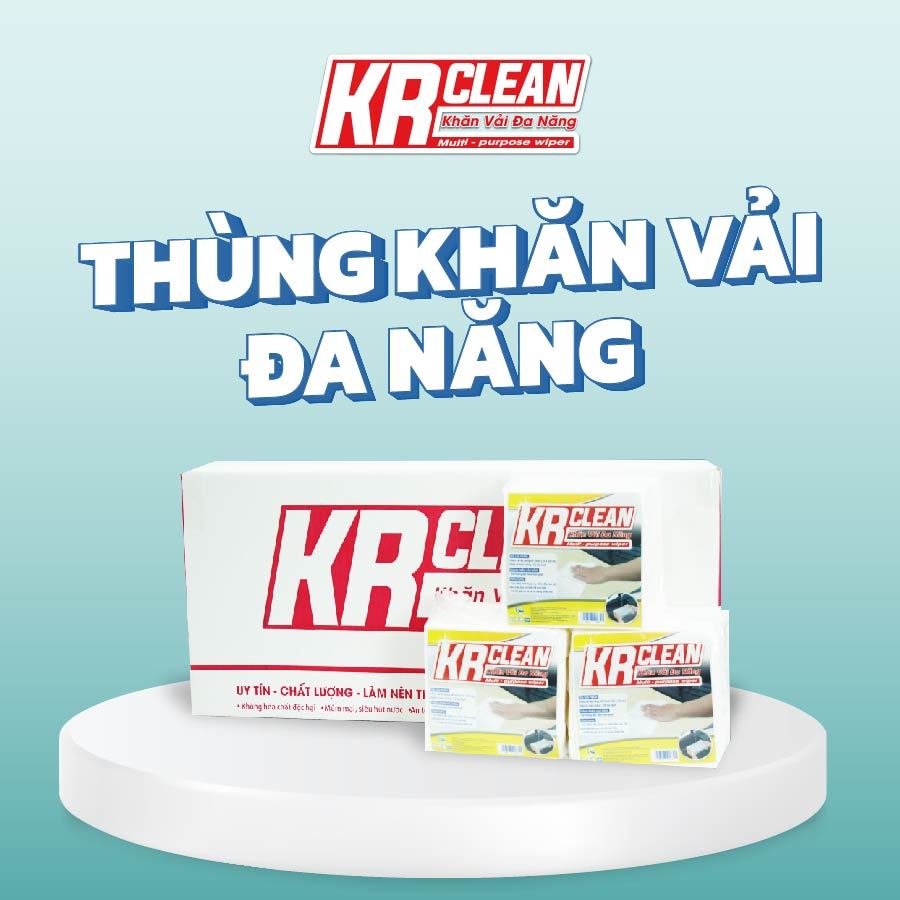 Thùng 10 bịch khăn vải KRCLEAN khăn lau đa năng, lau bếp, lau tủ bàn ghế, giặt lại được - Khổ 25x25 (50 tờ)- Napkin vàng